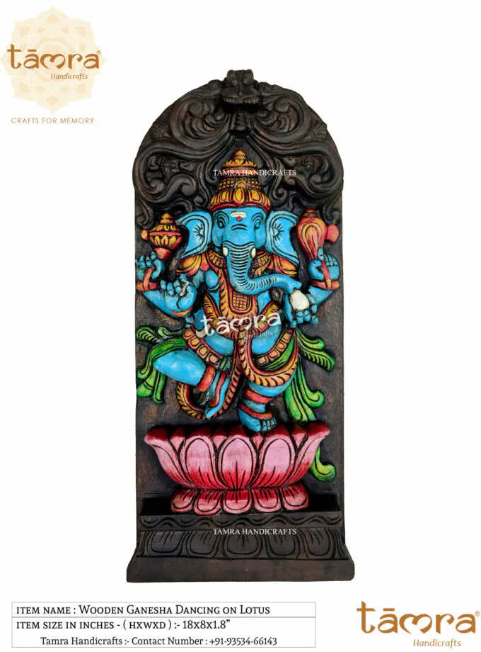 Wooden Ganesha Dancing on Lotus