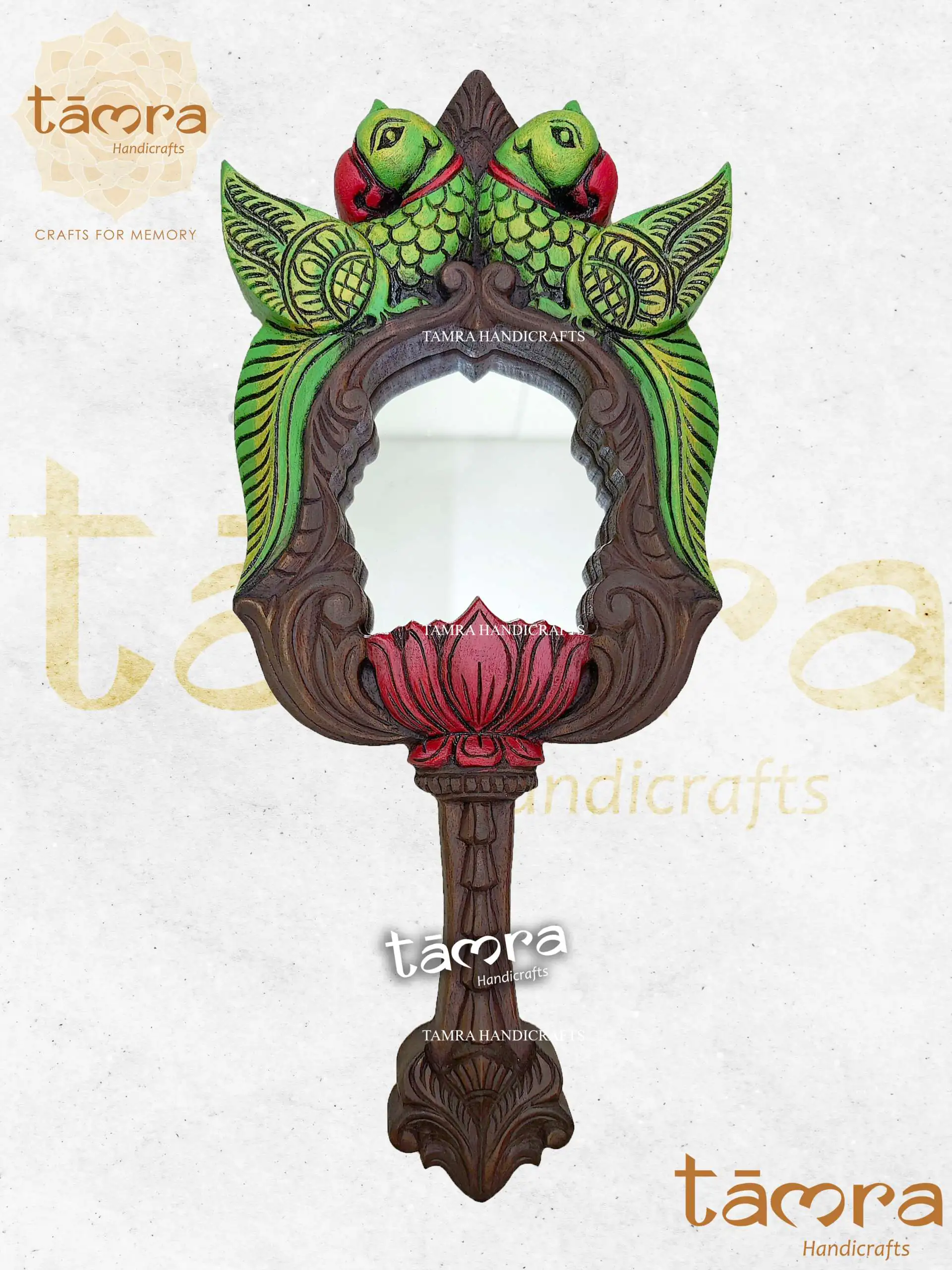 Wooden Parrot Wall Mirror