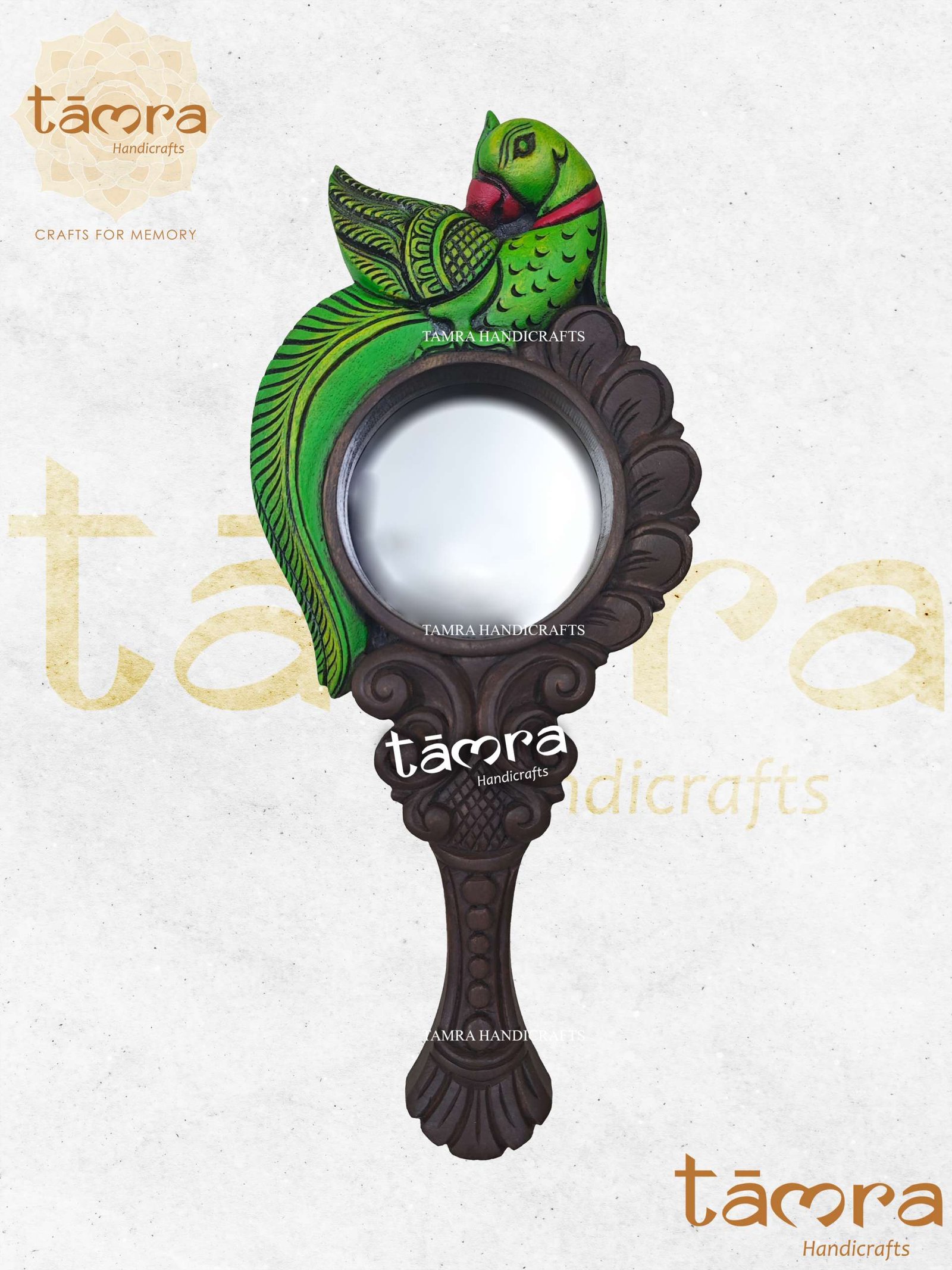 Wooden Parrot Wall Mirror