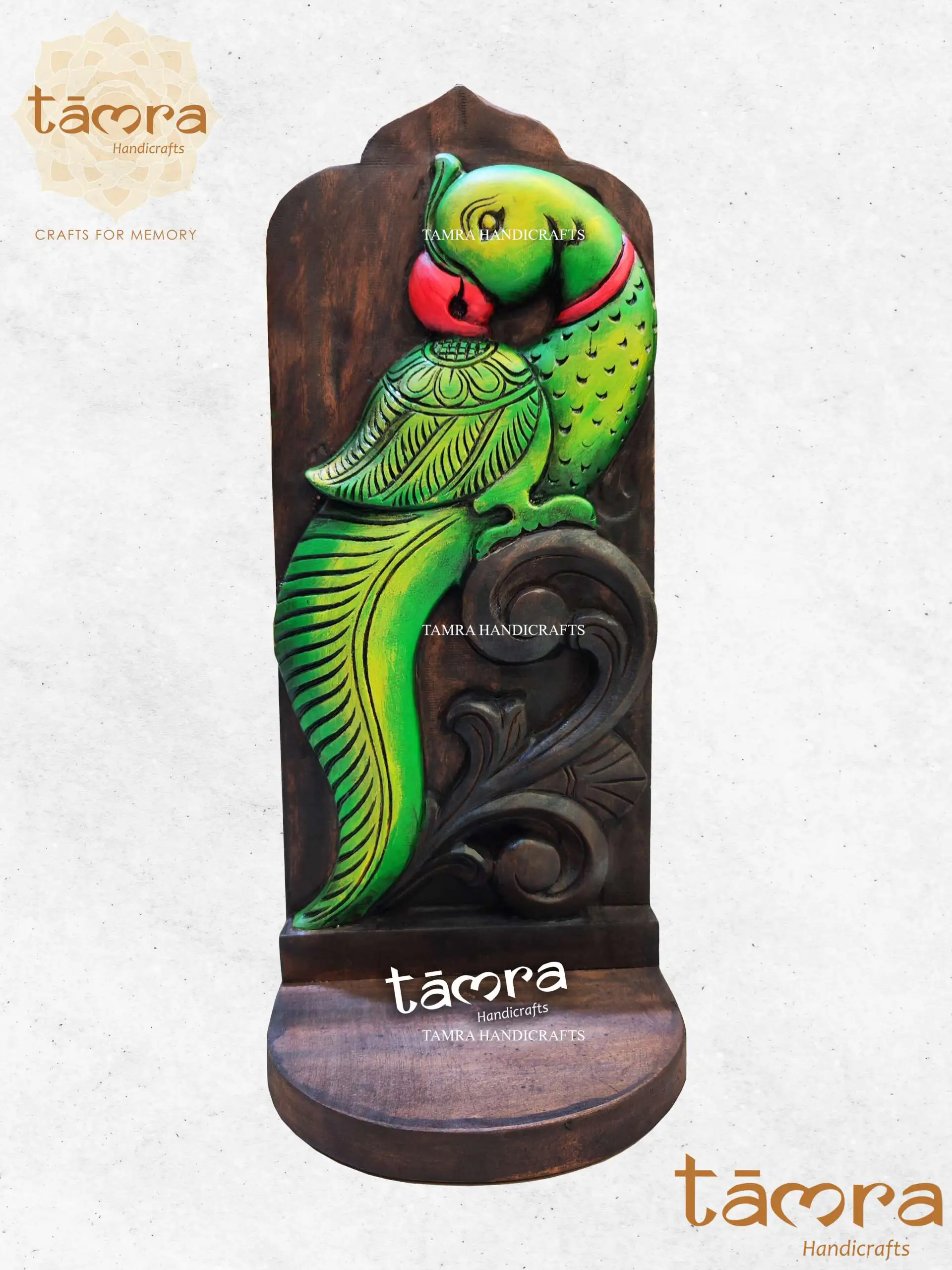 Wooden Parrot Wall Shelf