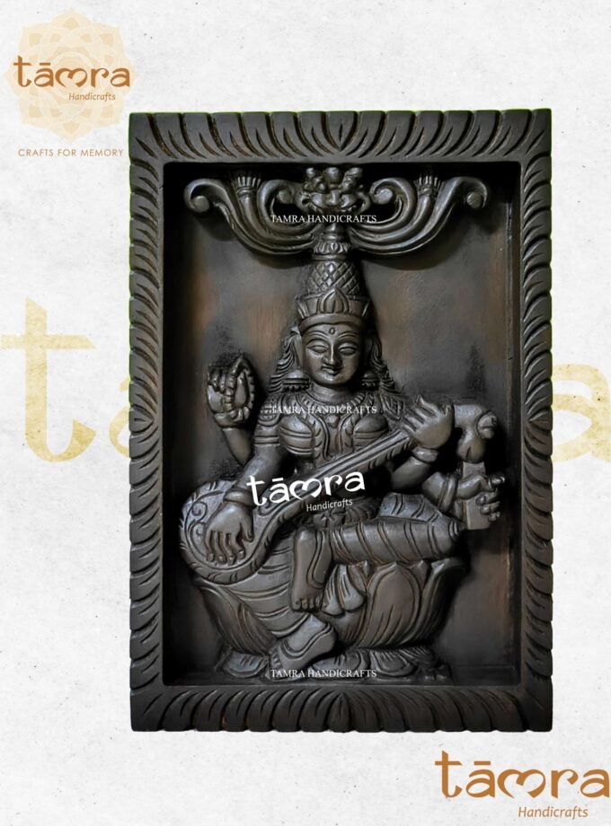 Wooden Saraswathi Wall Panel
