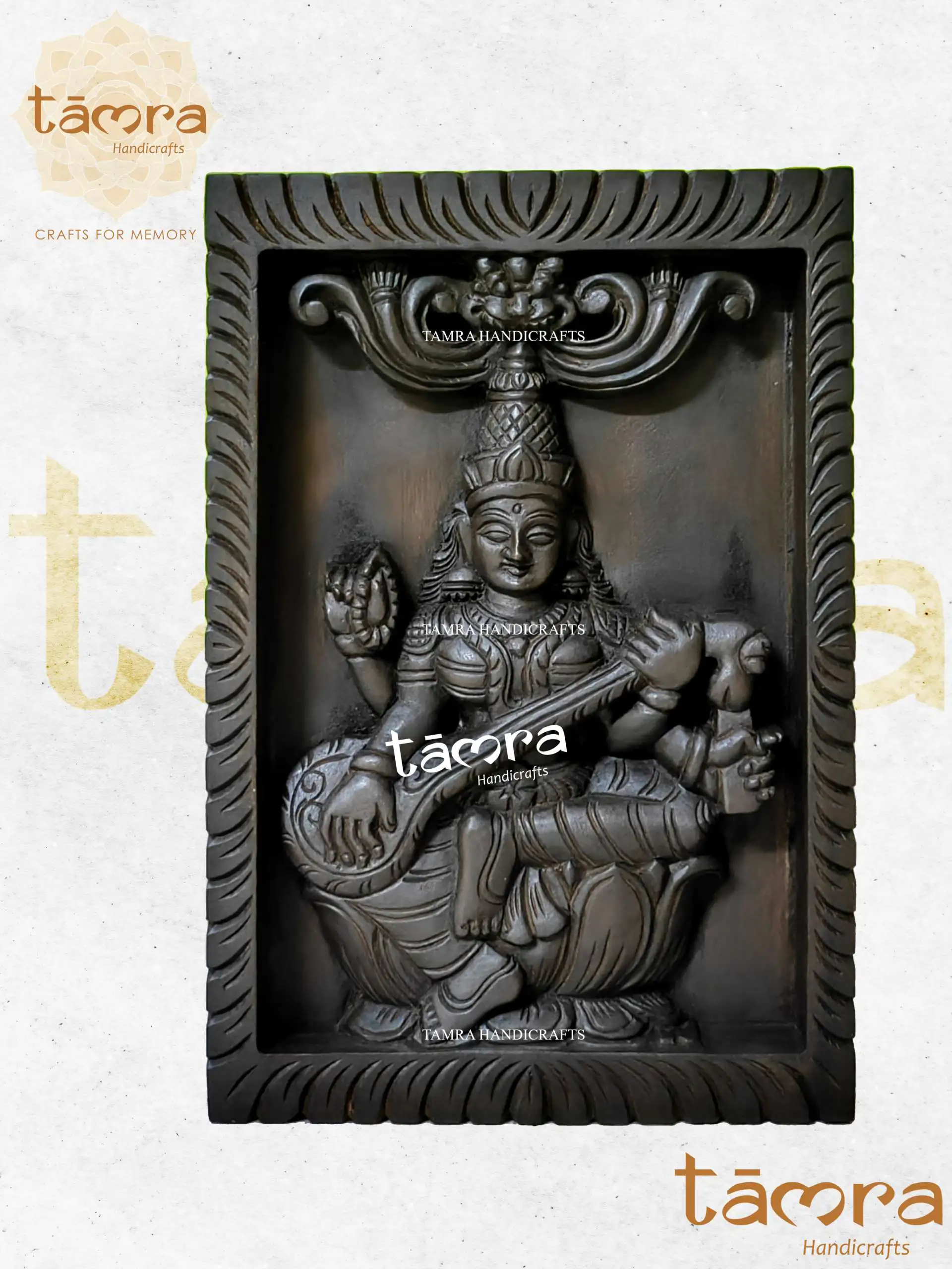 Wooden Saraswathi Wall Panel